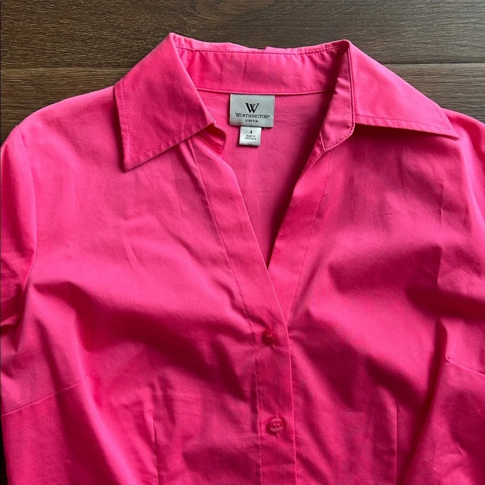 Worthington Hot Pink Button Down Shirt | Business Casual | Office | Pink